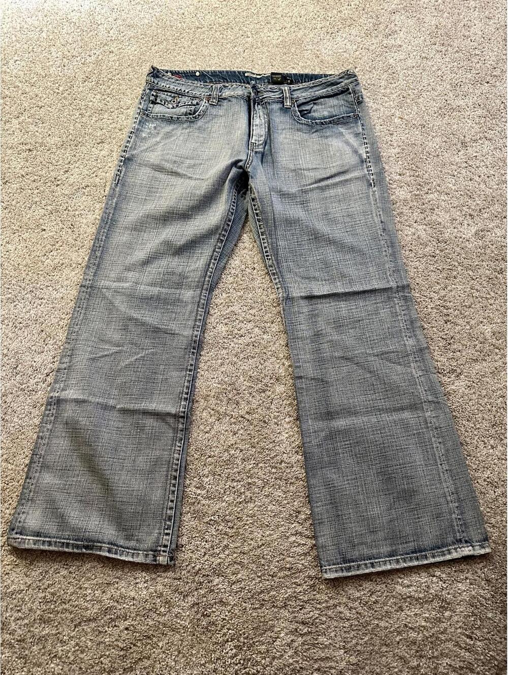 Buffalo Jeans Men 38x33 Wide Leg Blue Denim Casual Pants Relaxed Fit